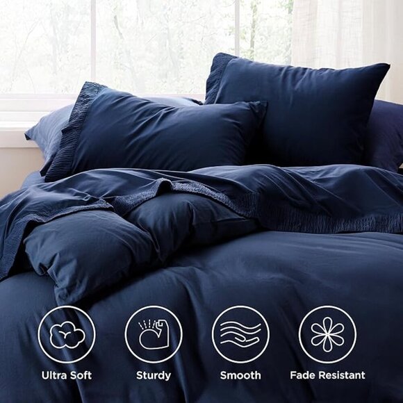 🆕 4 Pieces Blue Luxury California King Polyester Microfiber Cooling Bed Sheet - Picture 3 of 6